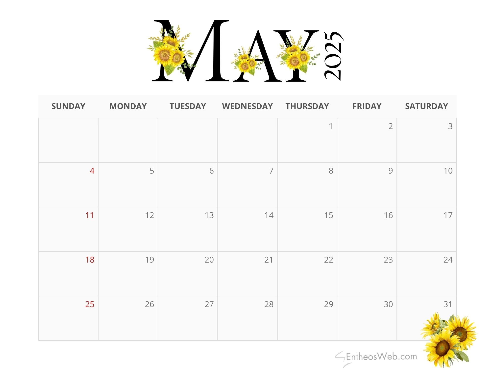 May 2025 Calendar Printables EntheosWeb