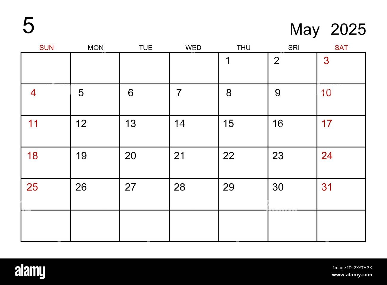 Monthly Printable Calendar Vector For Events May 2025