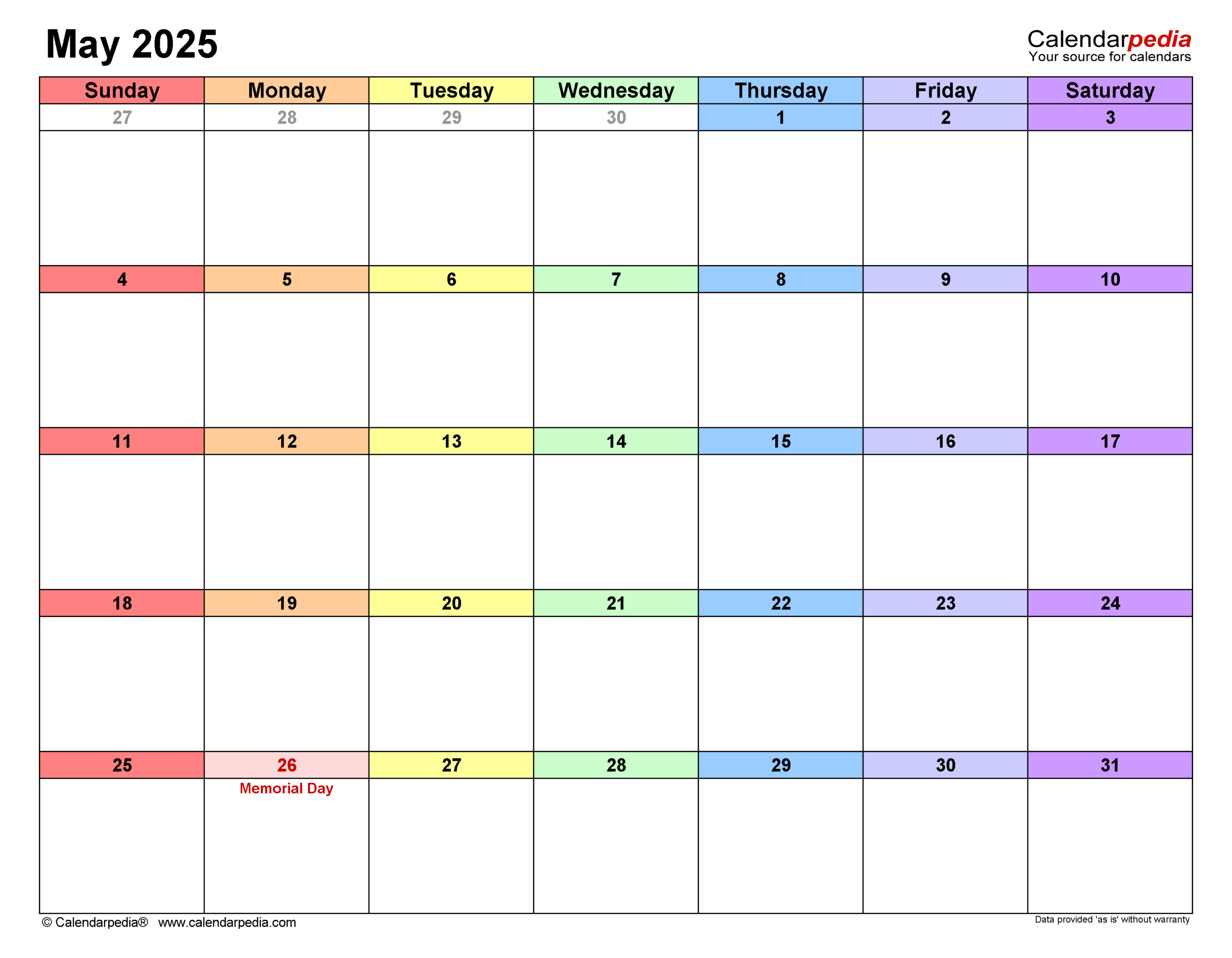 May 2025 Calendar Templates For PDF Excel And Word
