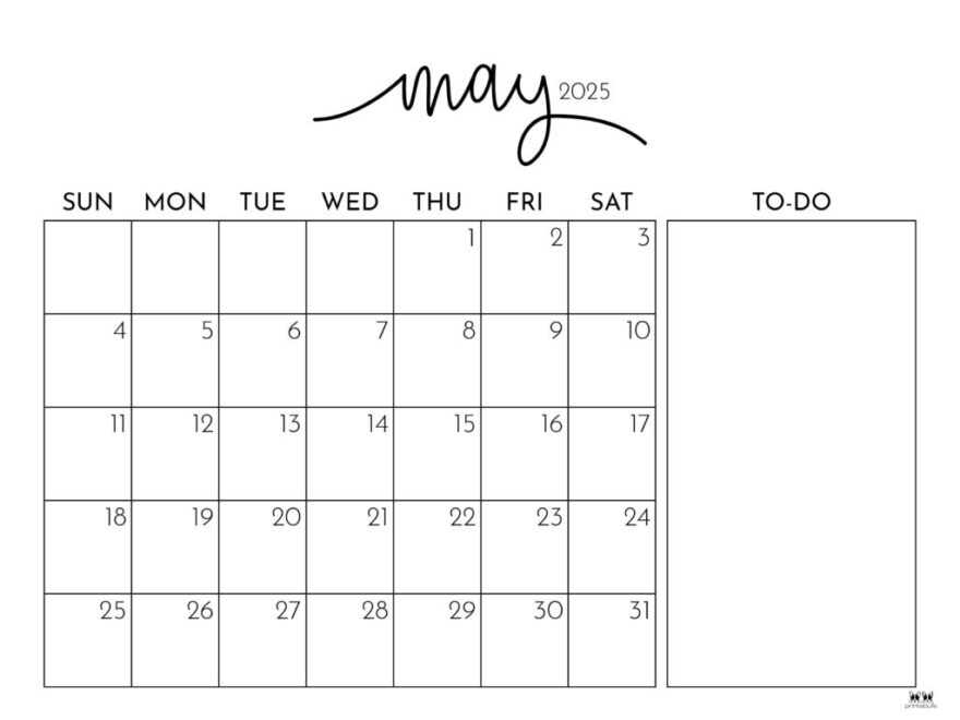 May 2025 Calendars 107 FREE Printables Printabulls