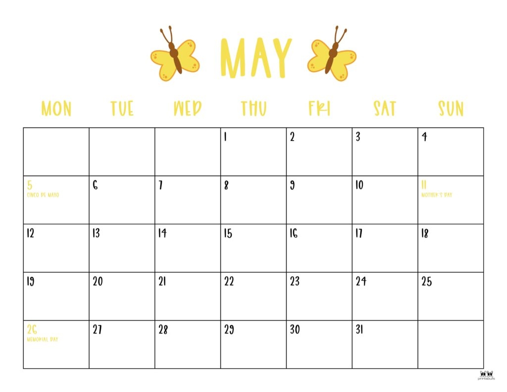 May 2025 Calendars 107 FREE Printables Printabulls