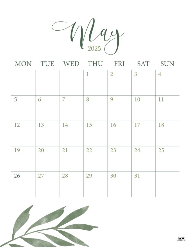May 2025 Calendars 107 FREE Printables Printabulls