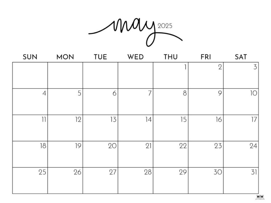 May 2025 Calendars 107 FREE Printables Printabulls
