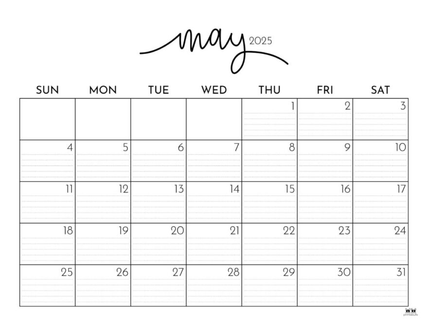 May 2025 Calendars 107 FREE Printables Printabulls