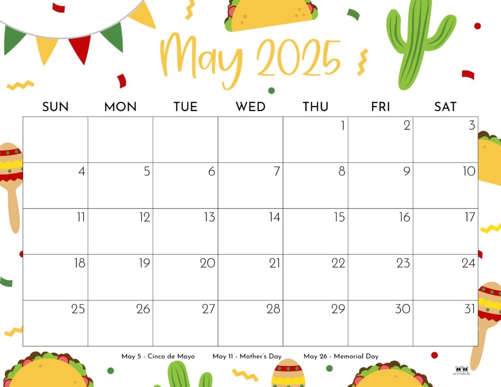May 2025 Calendars 107 FREE Printables Printabulls