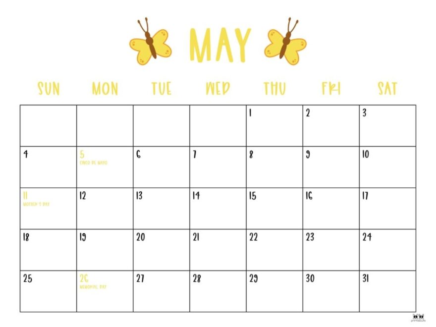 May 2025 Calendars 107 FREE Printables Printabulls