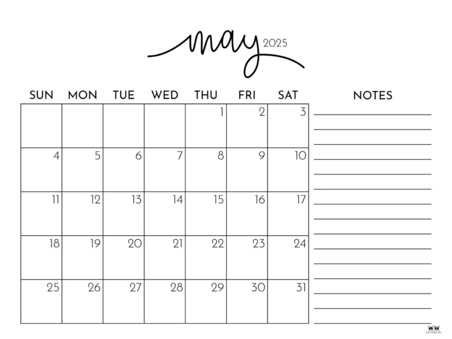 May 2025 Calendars 107 FREE Printables Printabulls