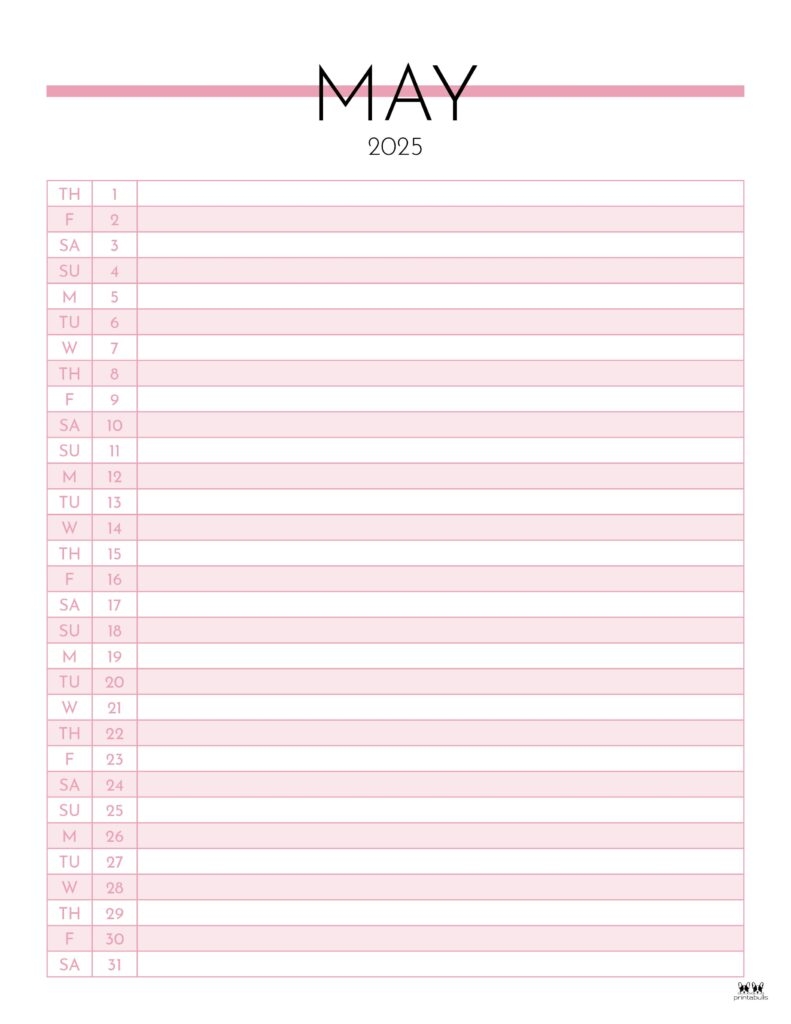 May 2025 Calendars 107 FREE Printables Printabulls