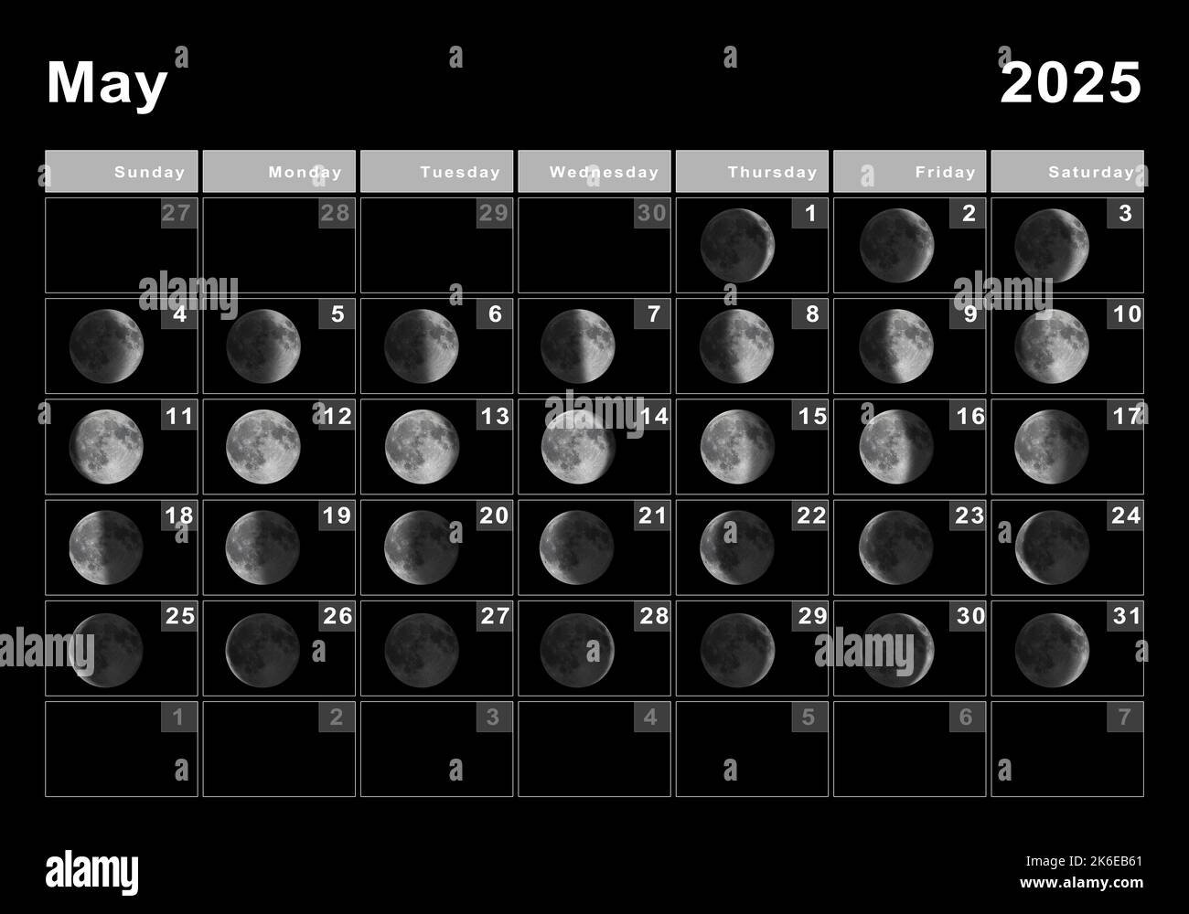 May 2025 Lunar Calendar Moon Cycles Moon Phases Stock Photo Alamy
