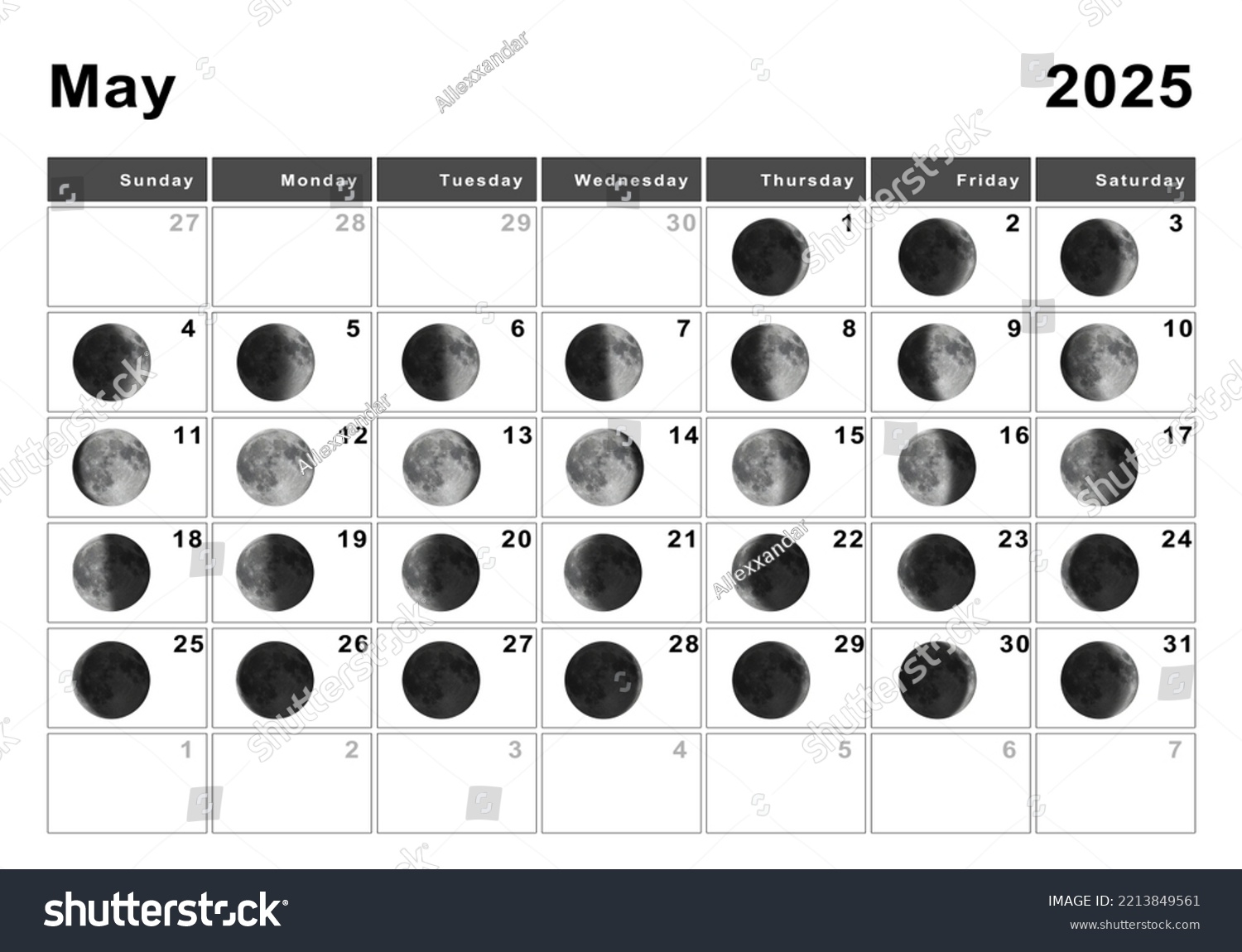 May 2025 Lunar Calendar Moon Cycles Stock Illustration 2213849561 Shutterstock
