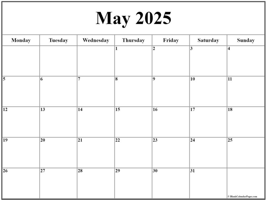 May 2025 Monday Calendar Monday To Sunday