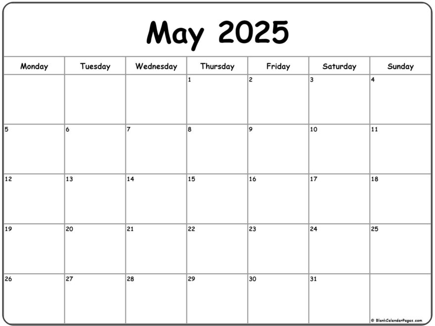 May 2025 Monday Calendar Monday To Sunday