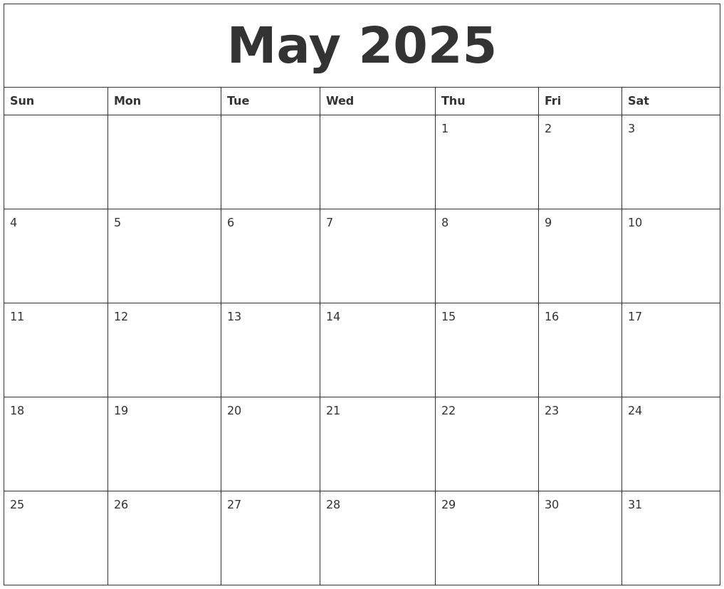 May 2025 Printable Calander