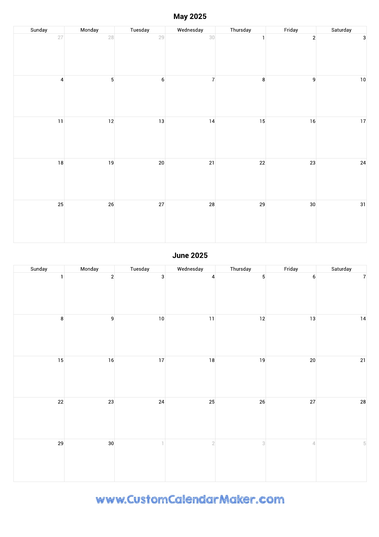 Calendar Of May And June 2025