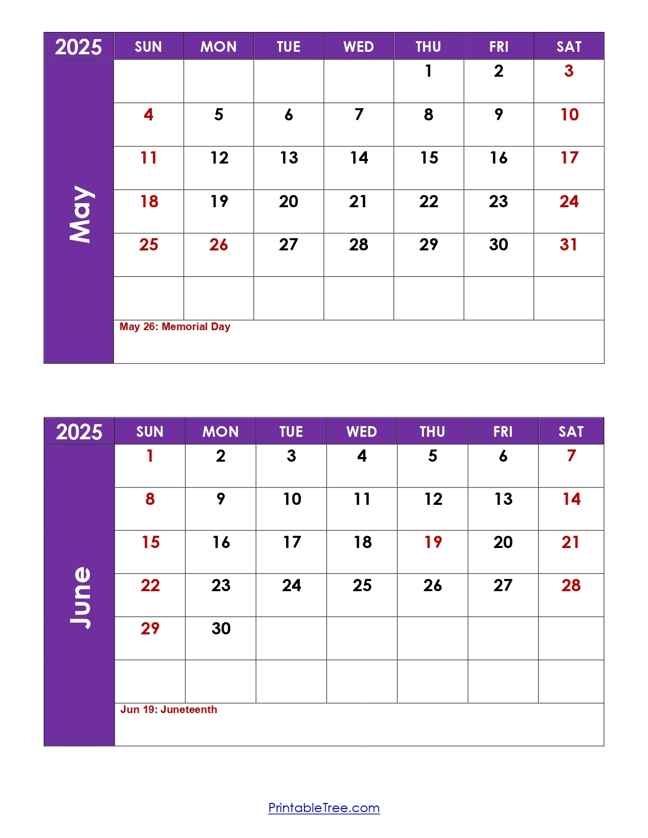 May And June 2025 Calendar Printable PDF Two Months Calendar