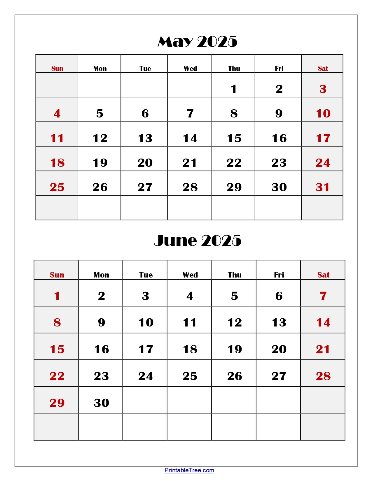 May And June 2025 Calendar Printable PDF Two Months Calendar