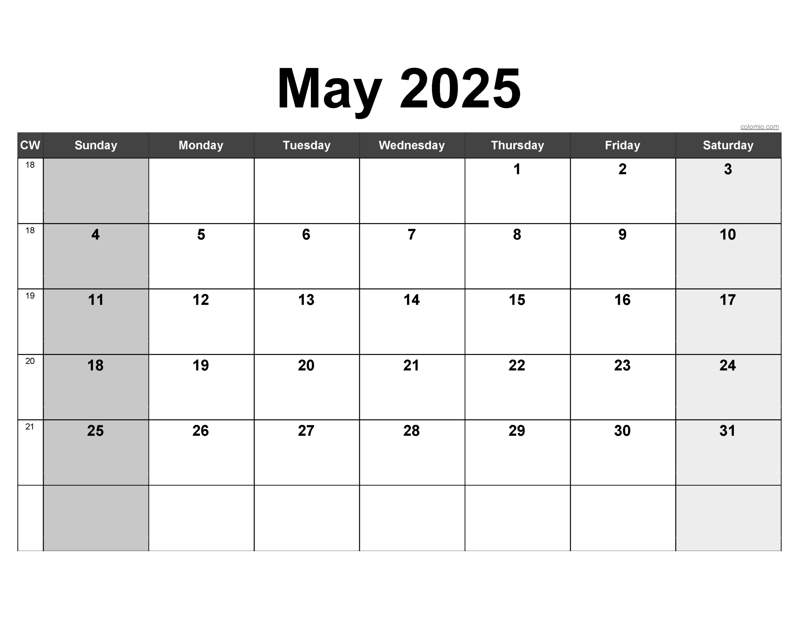 May Calendar 2025 Free Printable PDF XLS And PNG