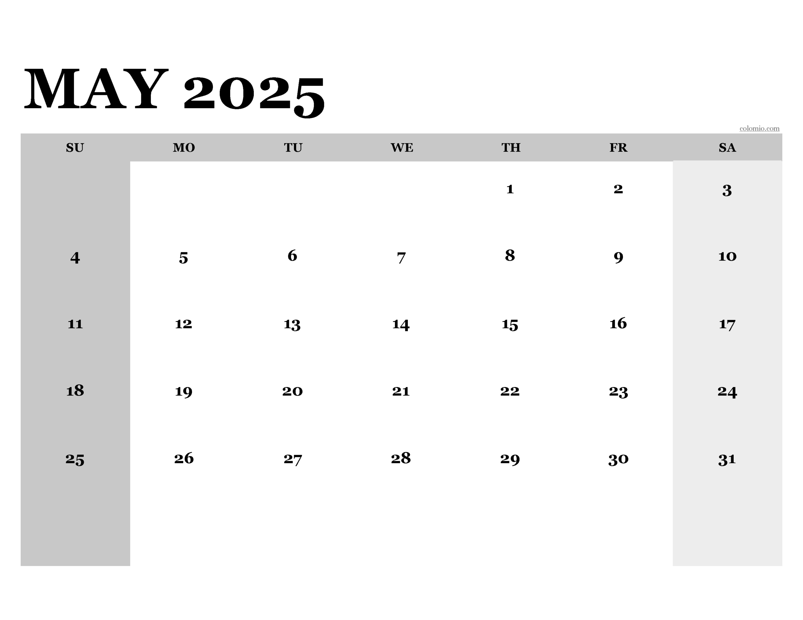 May 2025 At A Glance Calendar Printable