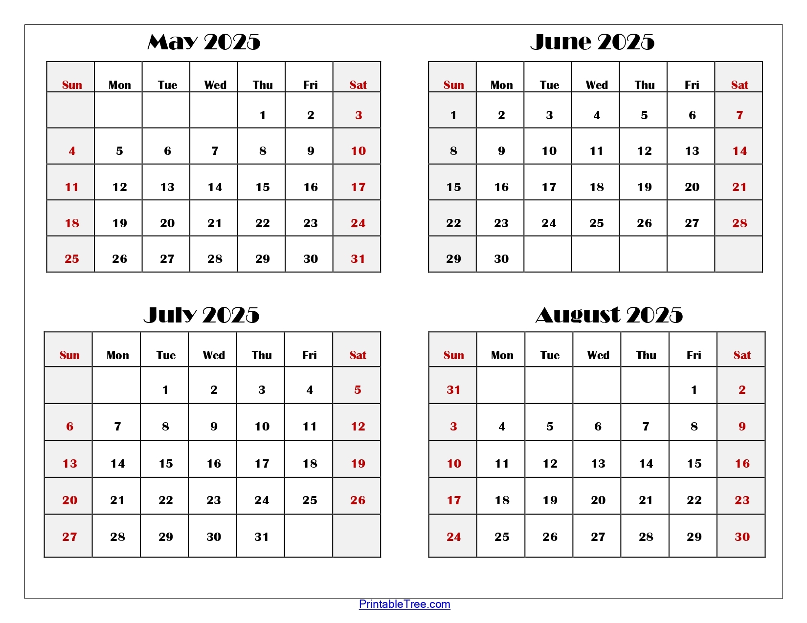 May To August 2025 Calendar Printable PDF Four Months Calendar May To August 2025 Calendar Printable PDF Four Months Calendar