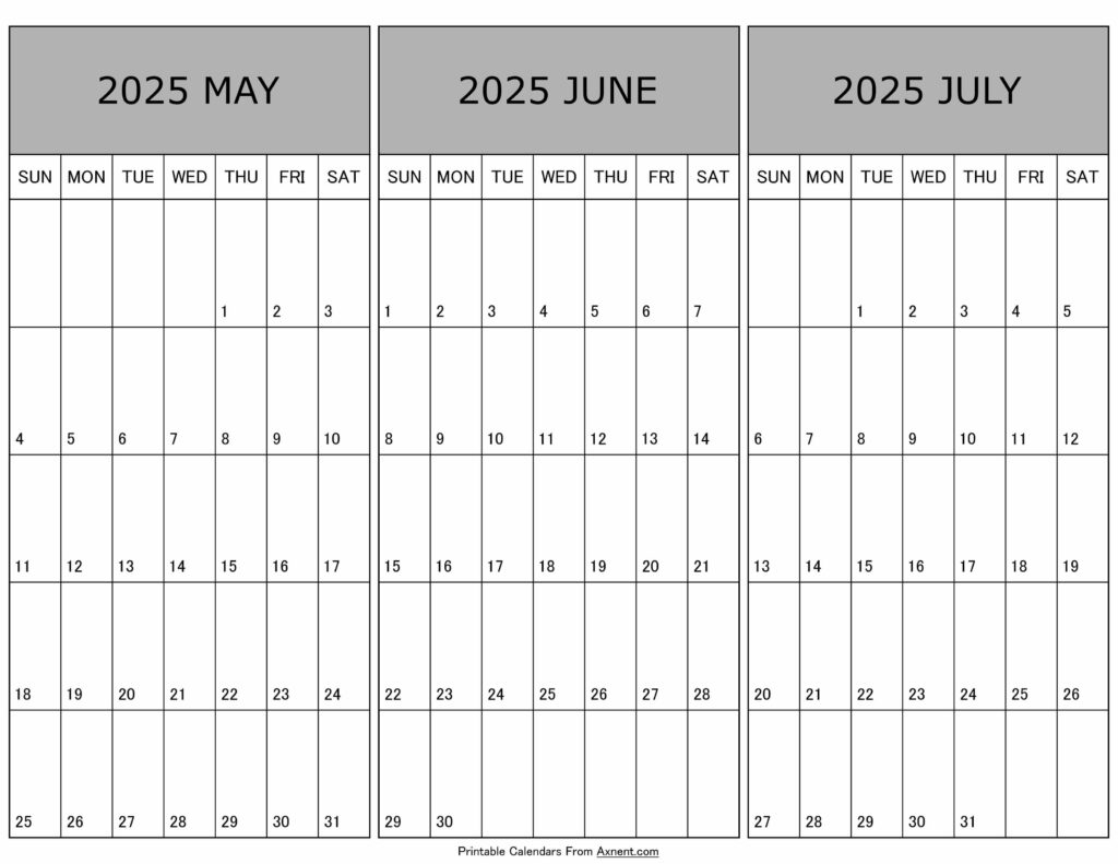 May To July Calendar 2025 Templates Three Months May To July Calendar 2025 Templates Three Months