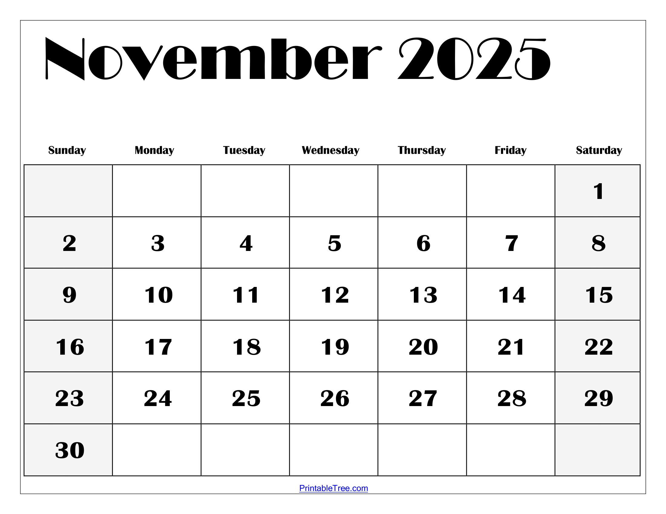 November 2025 Calendar Printable PDF Template With Holidays