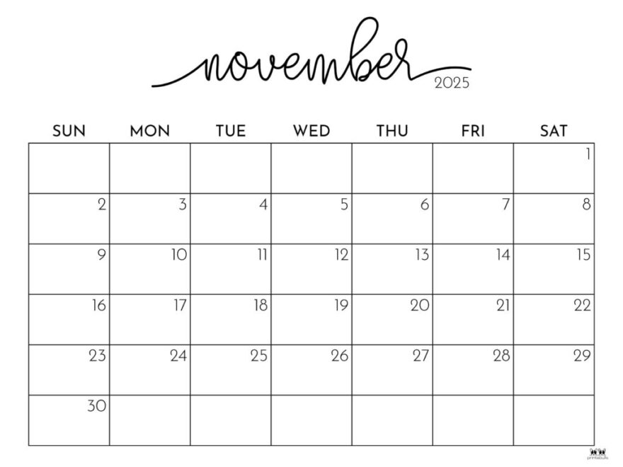 November 2025 Calendars 107 FREE Printables Printabulls