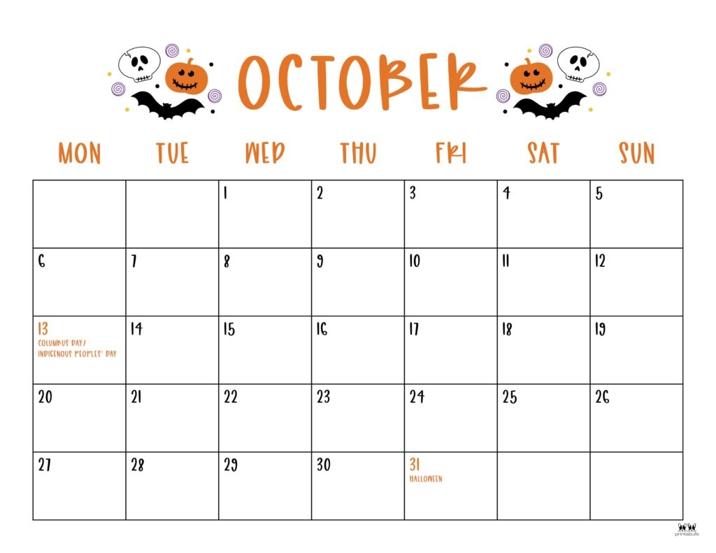 October 2025 Calendars 107 FREE Printables Printabulls