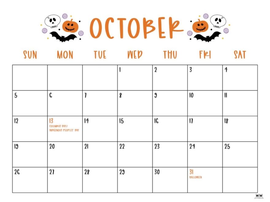 October 2025 Calendars 107 FREE Printables Printabulls