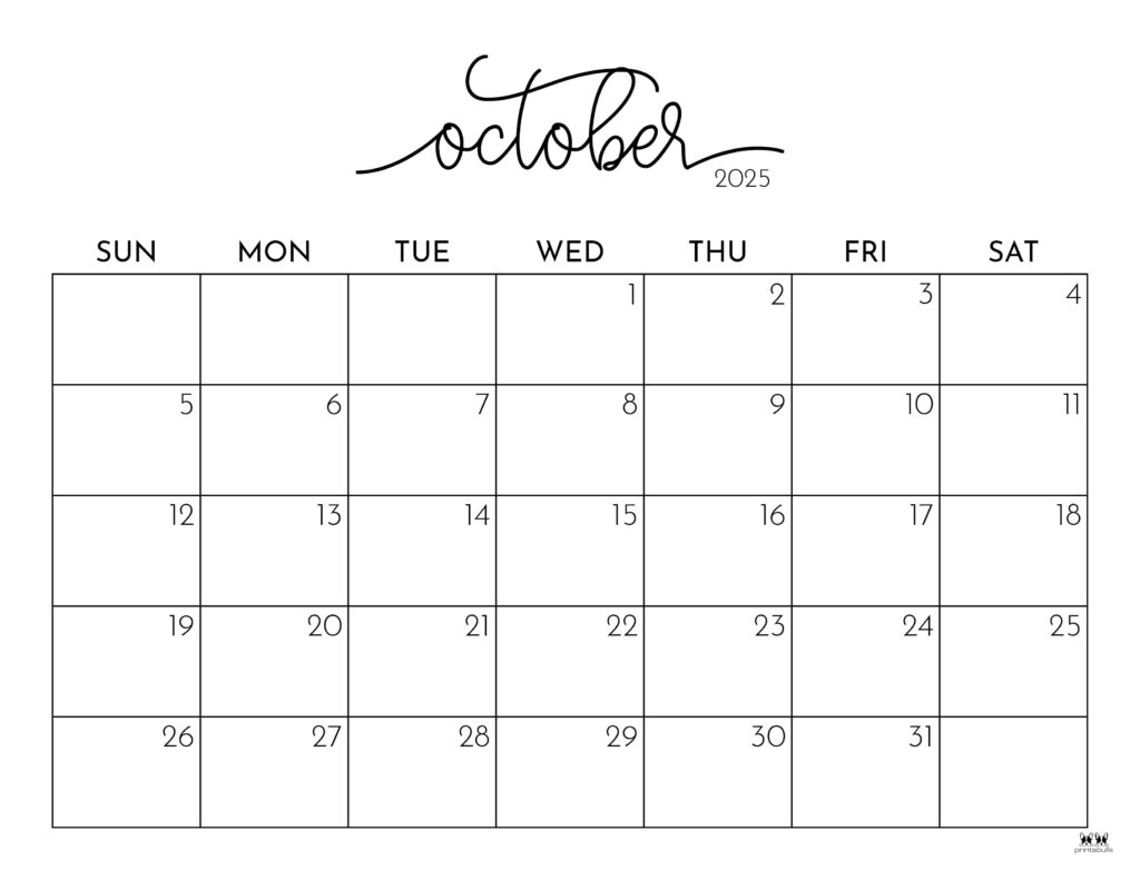 October 2025 Calendars 107 FREE Printables Printabulls