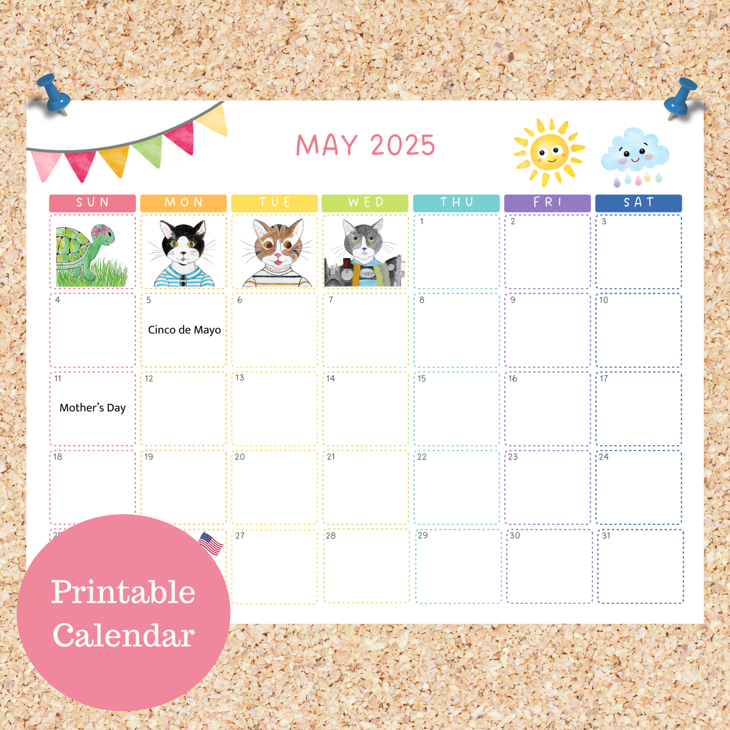 Oli Kids Co May 2025 Printable Calendar Downloadable Calendar Cat Calendar Instant Download Print At Home