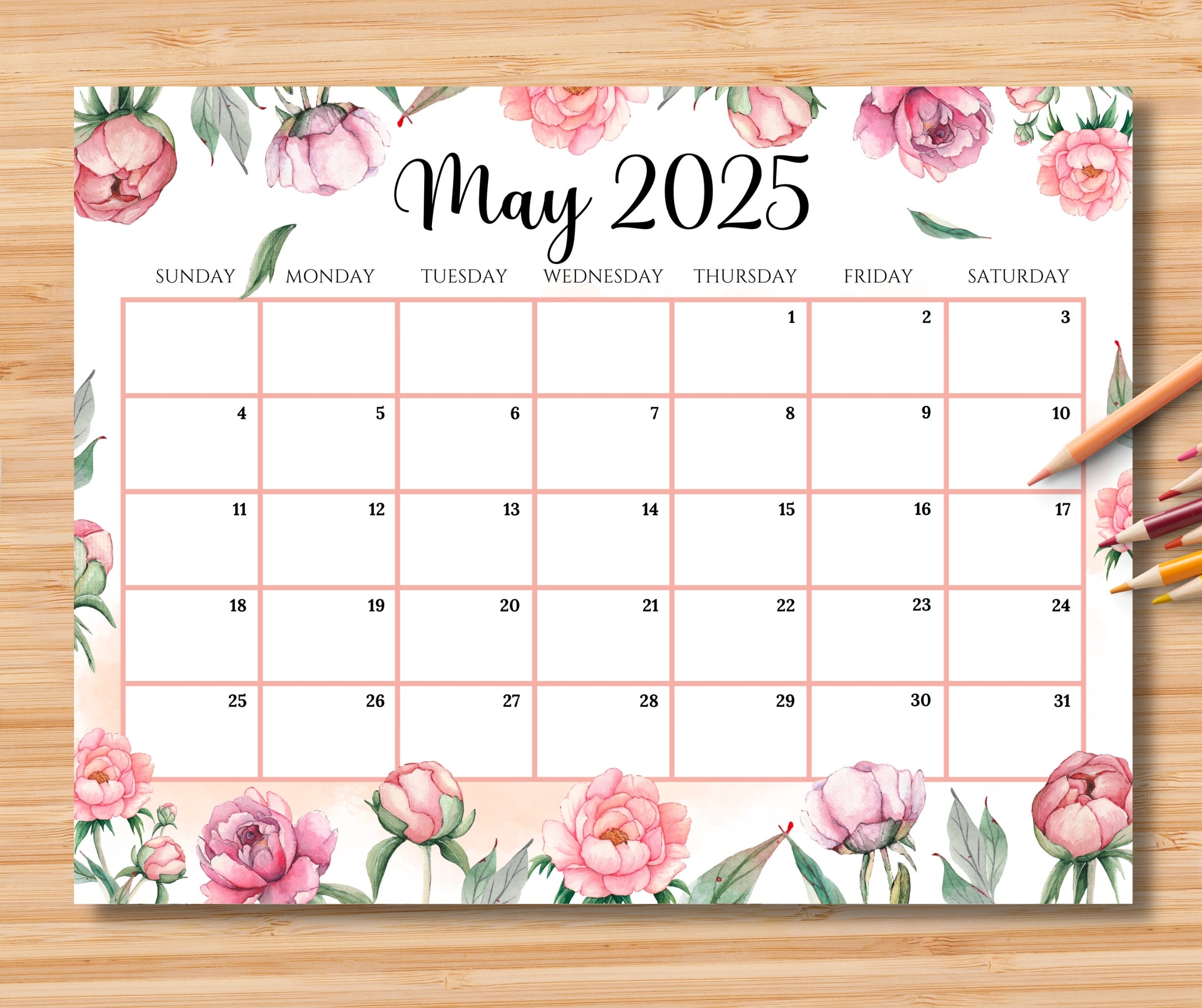Peony Calendar Etsy
