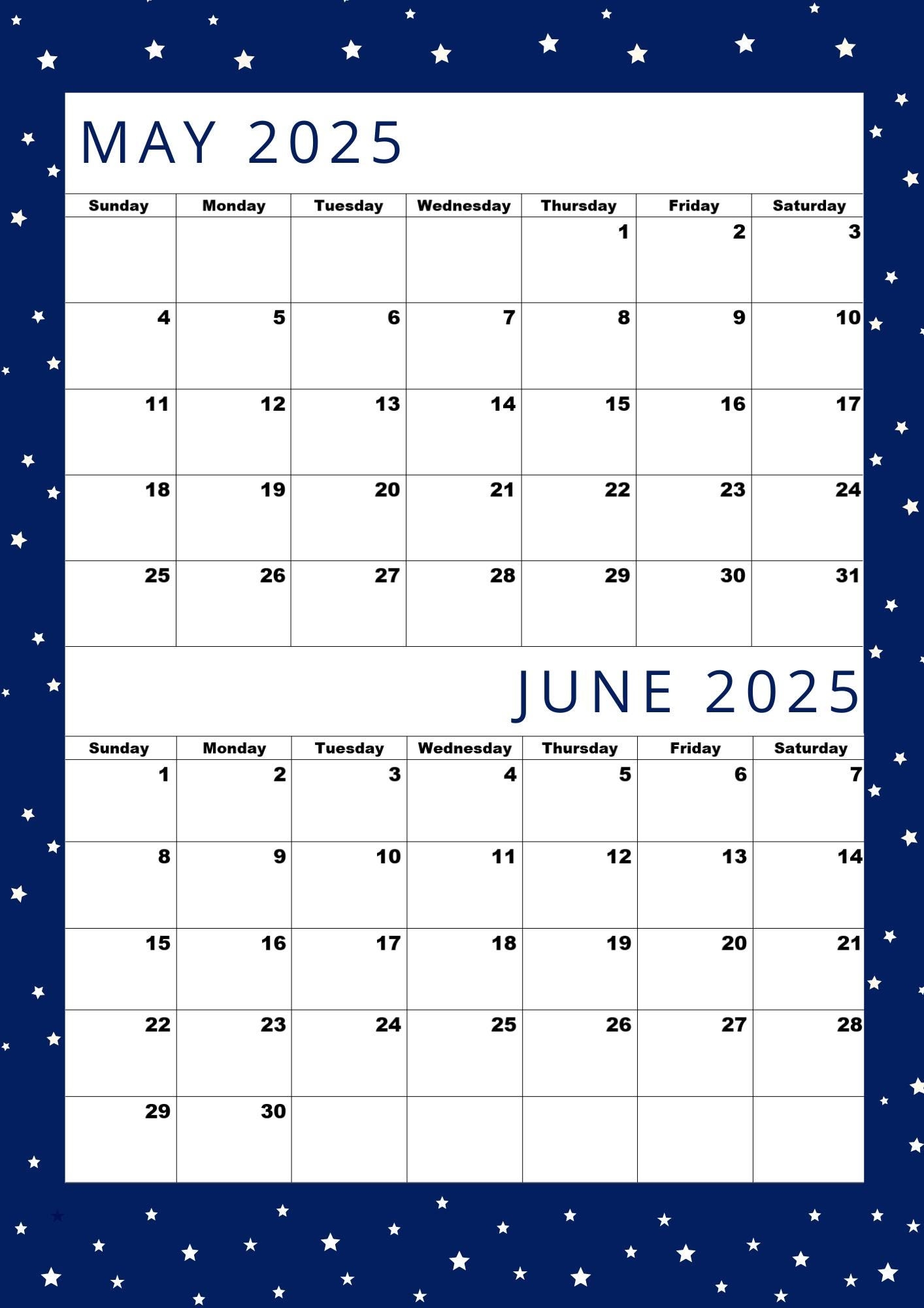 2025 May And June Calendar