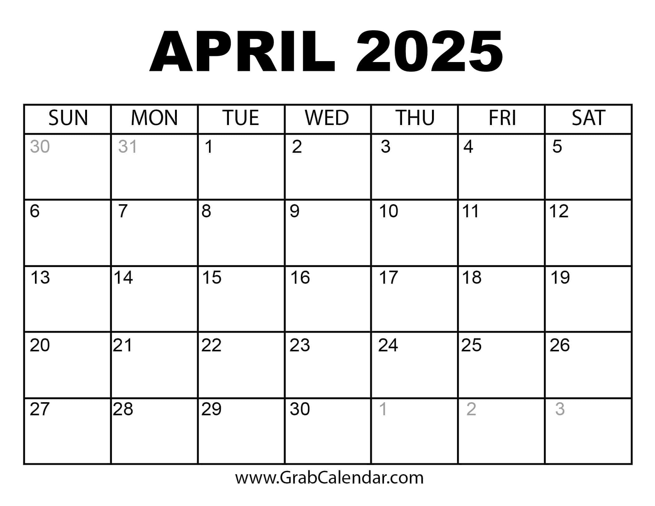 Printable April 2025 Calendar Printable April 2025 Calendar