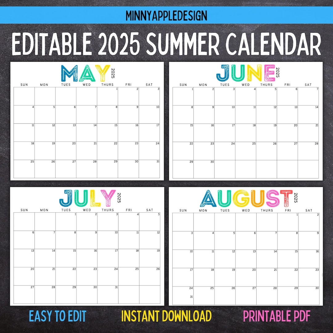 Printable Editable SUMMER Calendar June July August Calendar May 2025 June 2025 July 2025 August 2025 Summer Planner Etsy Finland Printable Editable SUMMER Calendar June July August Calendar May 2025 June 2025 July 2025 August 2025 Summer Planner Etsy Finland