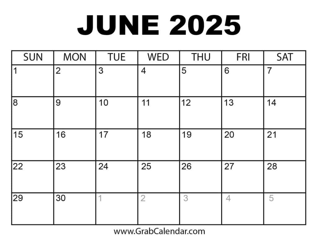 Printable June 2025 Calendar Printable June 2025 Calendar