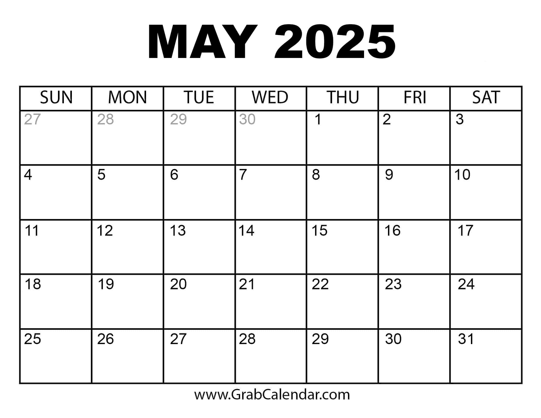 Printable May 2025 Calendar Printable May 2025 Calendar