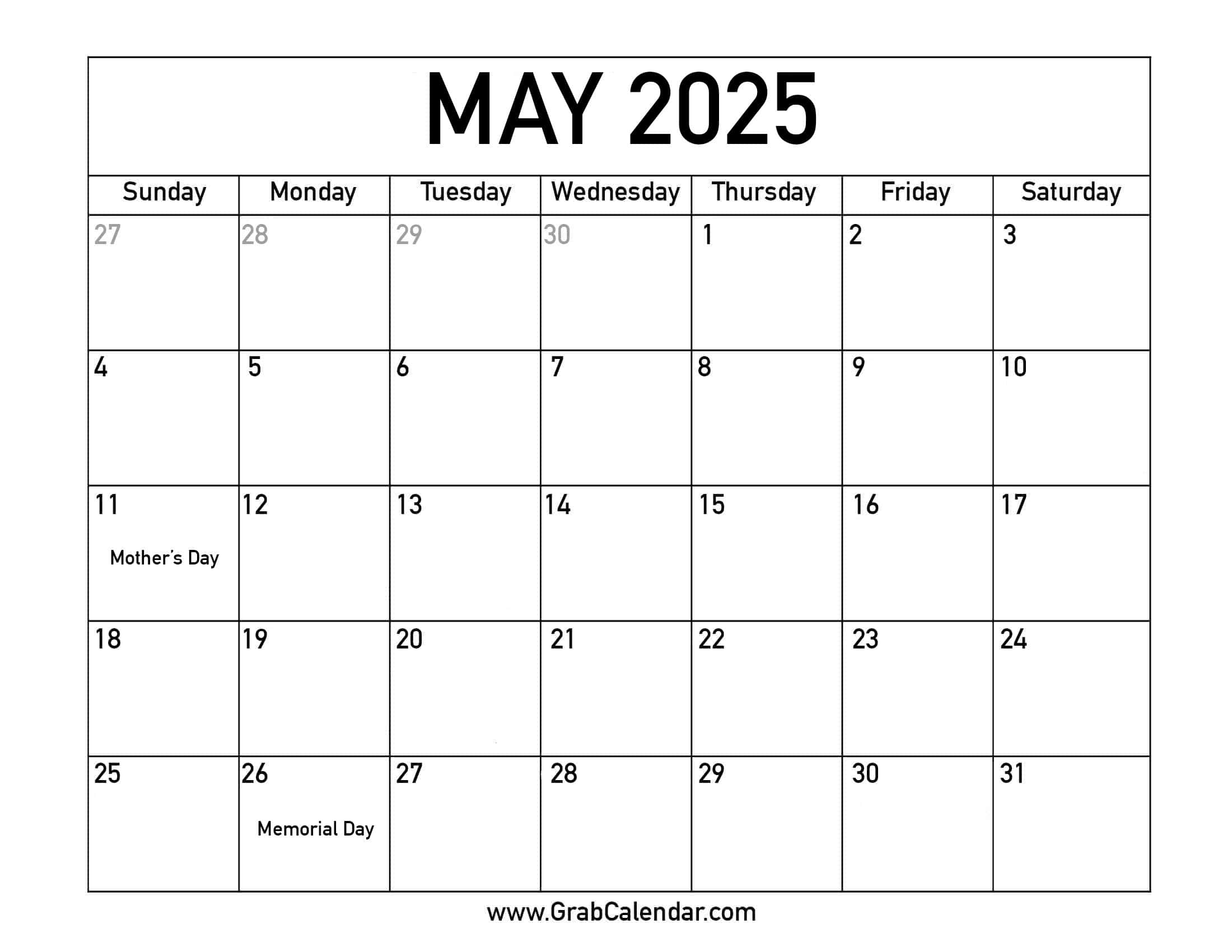 Printable May 2025 Calendar Printable May 2025 Calendar