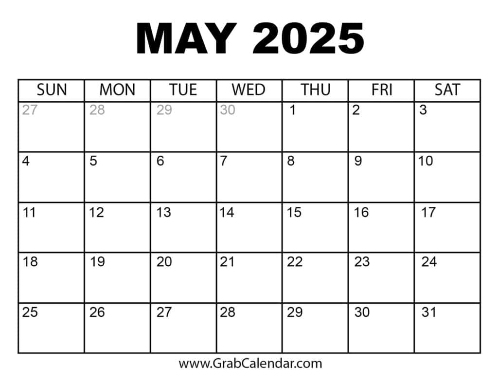 Printable May 2025 Calendar Printable May 2025 Calendar