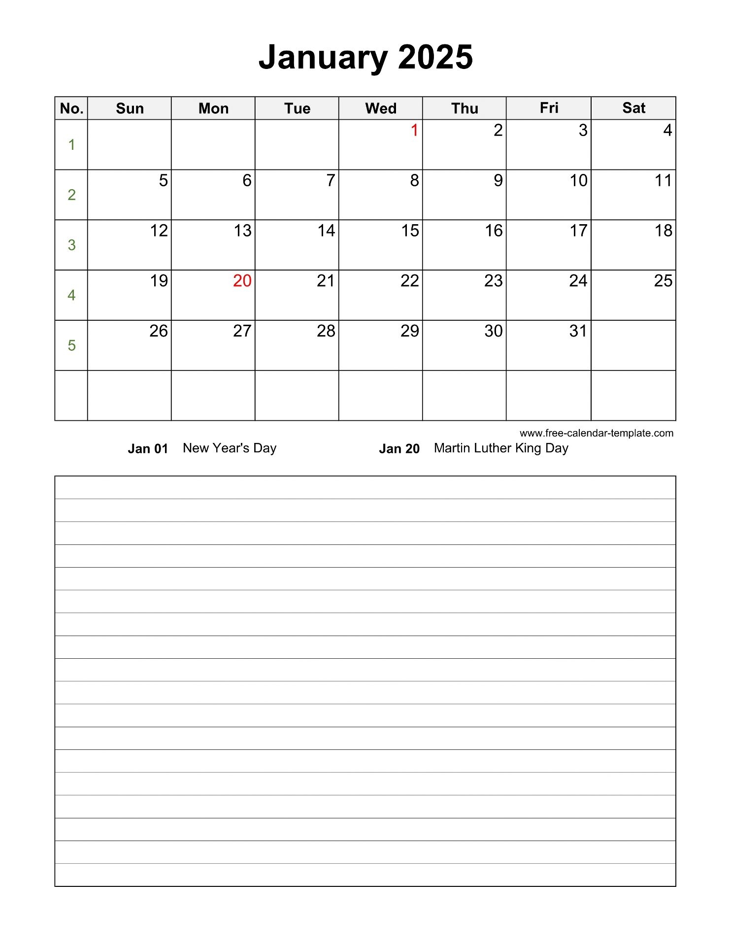 Printable Monthly 2025 Calendar With Space For Appointments vertical Free calendar template