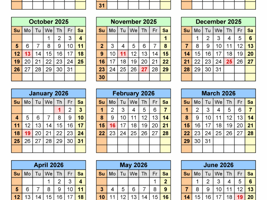 Split Year Calendars 2025 2026 July To June PDF Templates