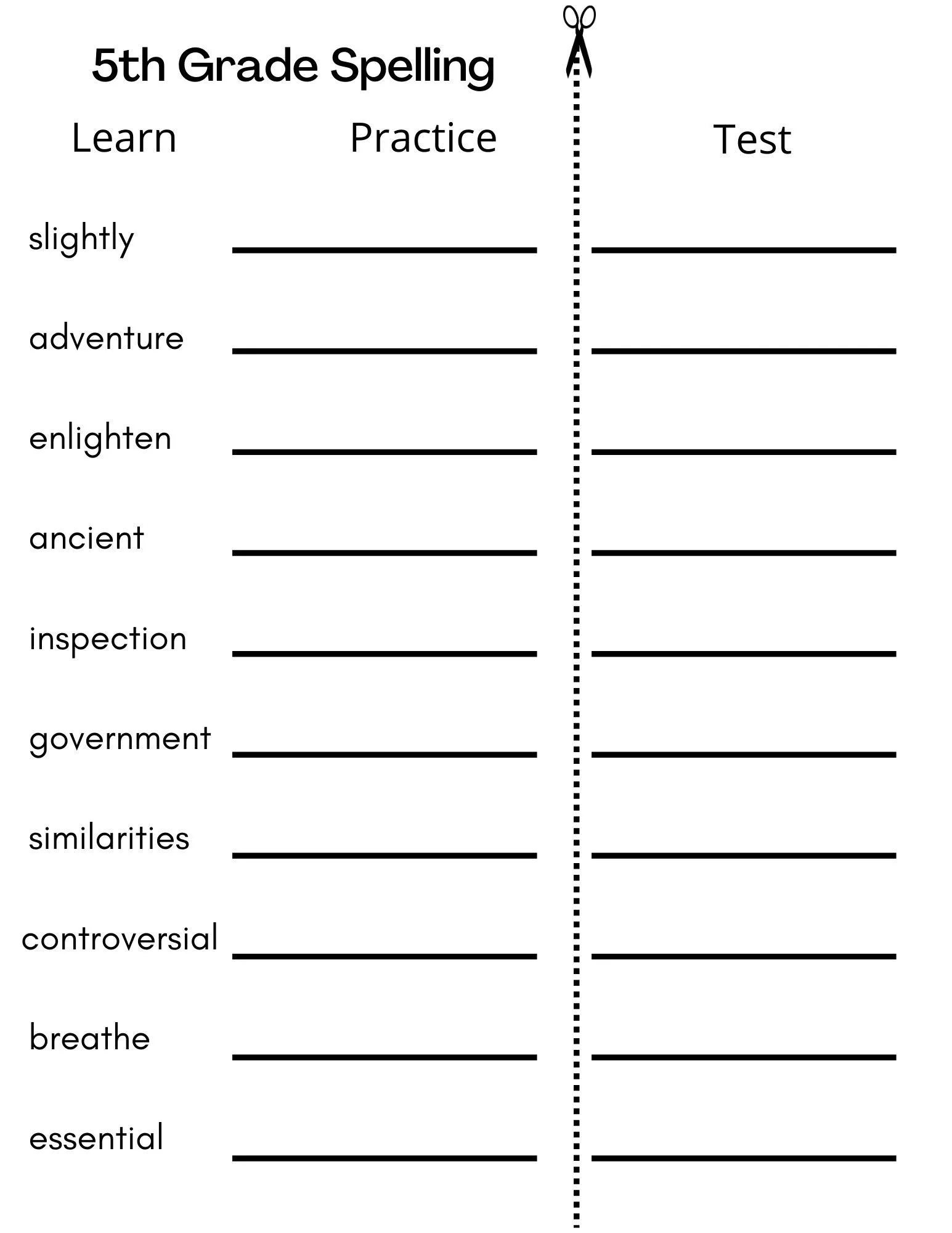 10 Printable Fifth Grade Spelling Writing Spelling Test Etsy