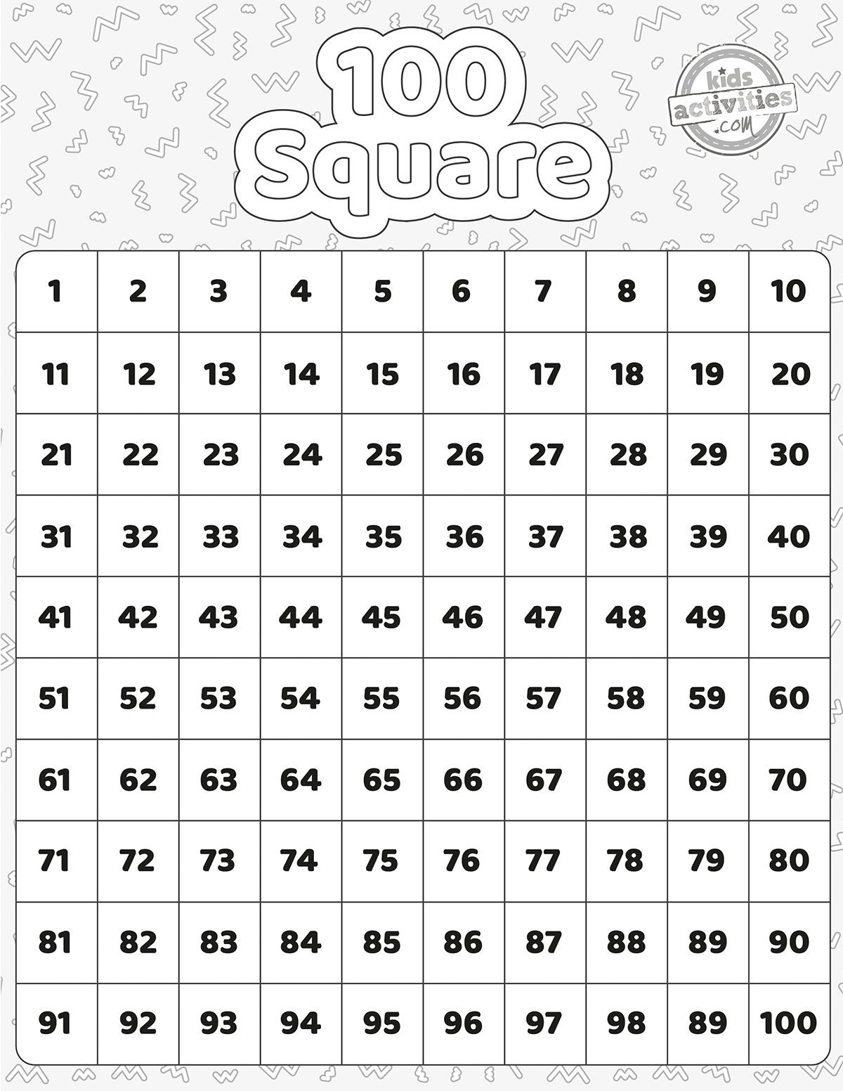 100 Square Printable Free Resources Kids Activities Blog