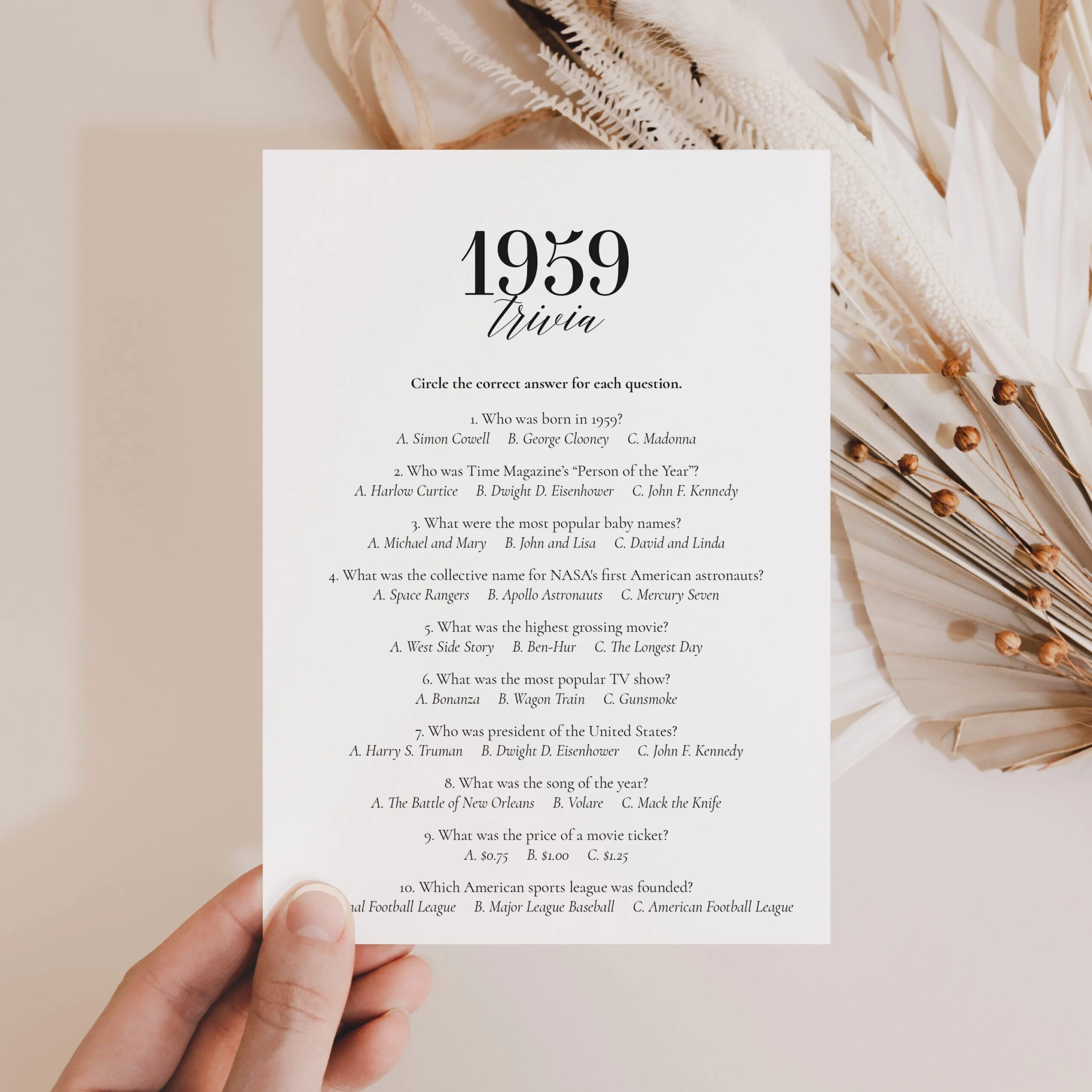 1959 Trivia Printable 66th Birthday Game Born In 1959 Quiz 66th Birthday Party Games 1959 Birthday Trivia 66 Birthday Mom Back In 1959 MB2 Etsy