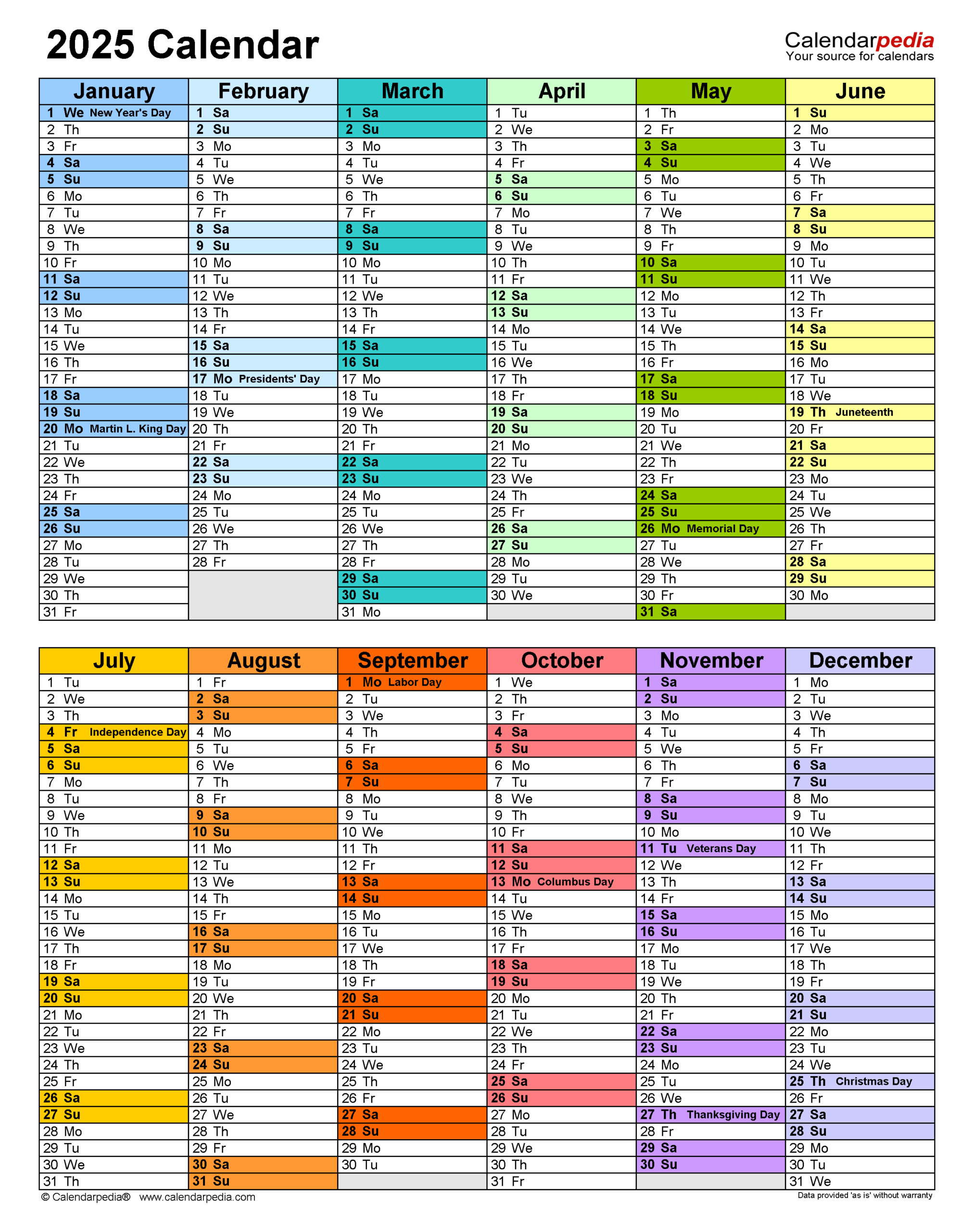 2025 Half Year Calendar Printable