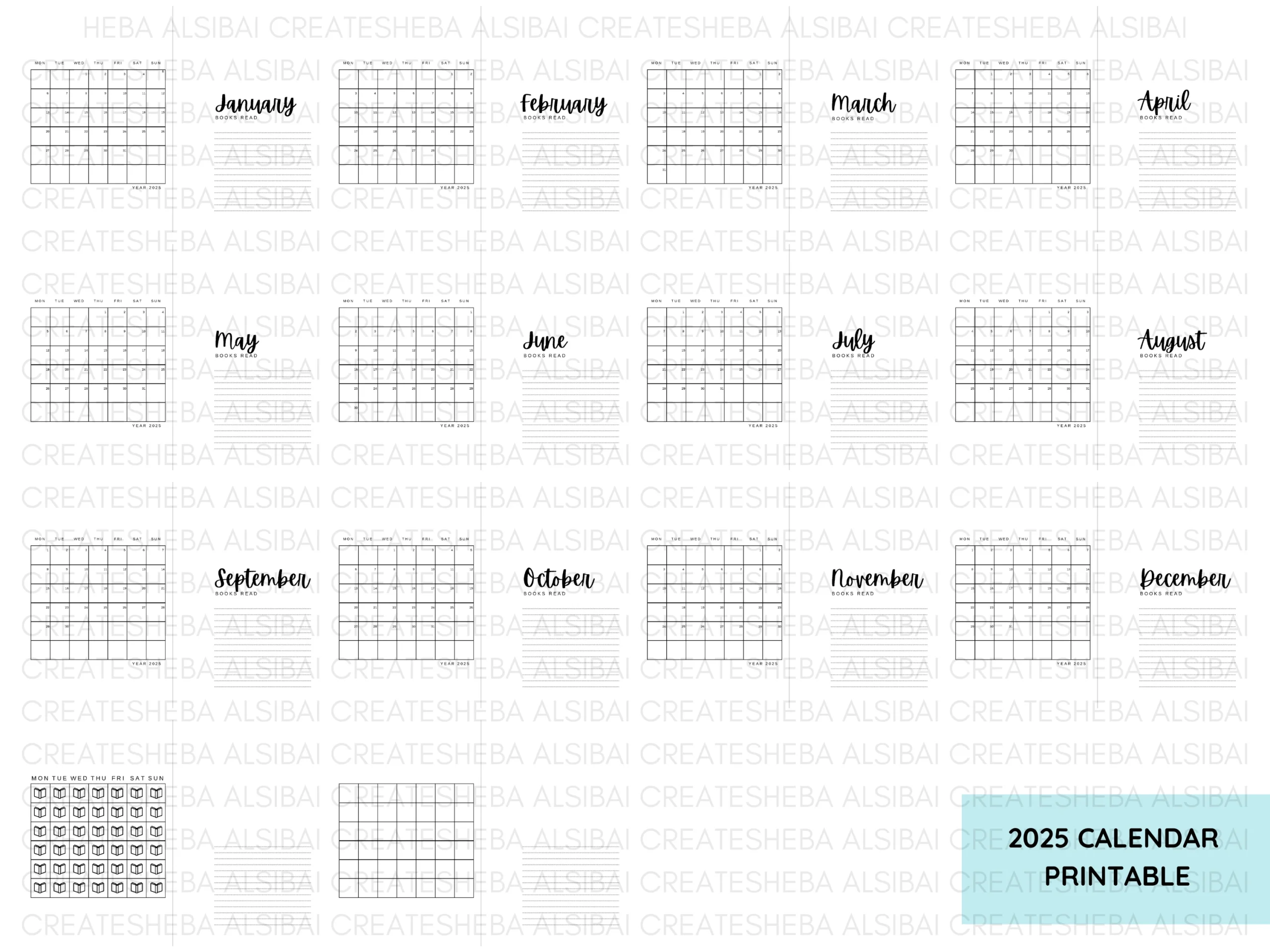 2025 Monthly Calendar Printable US Letter PDF Planner