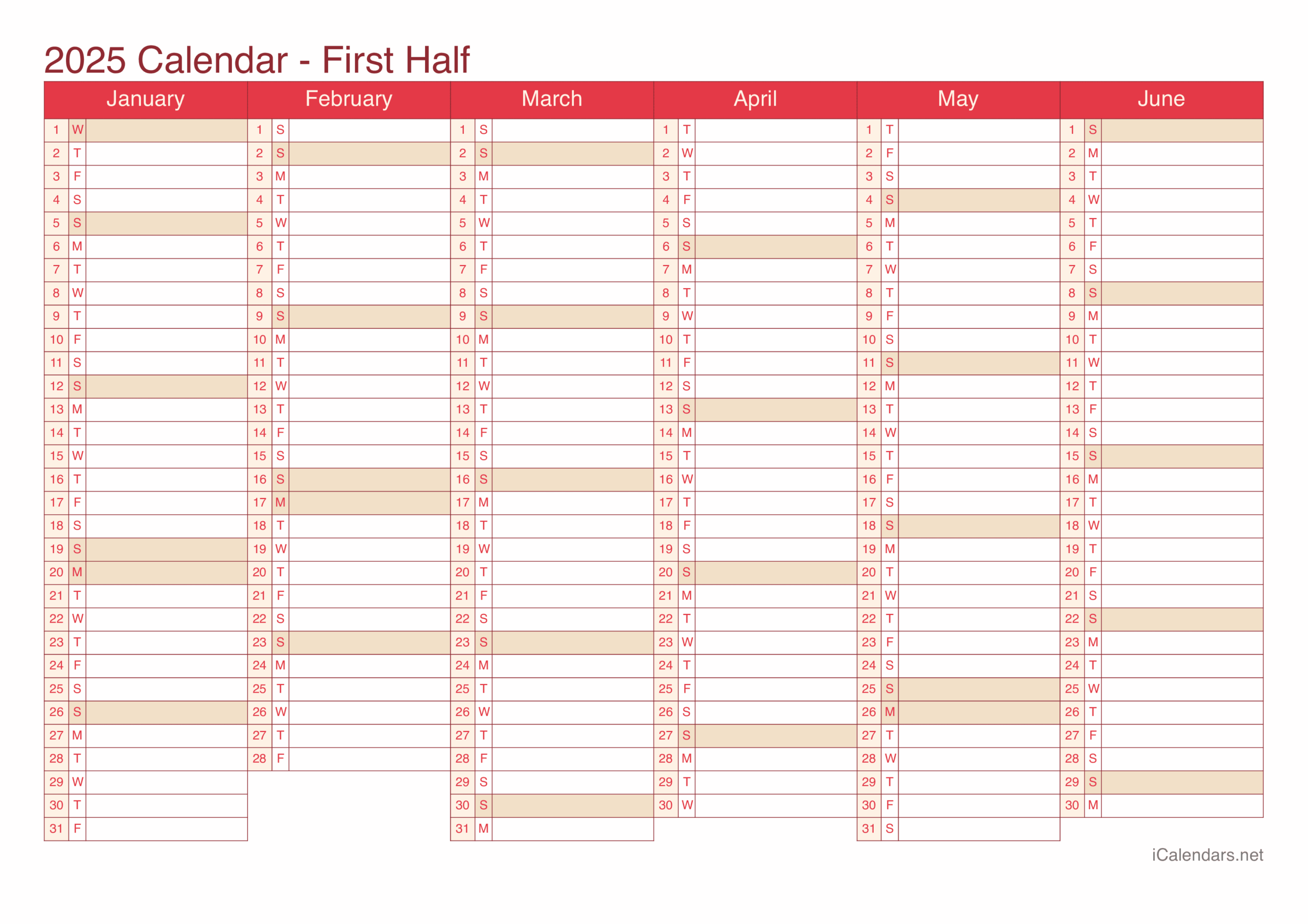 2025 Printable Calendar PDF Or Excel
