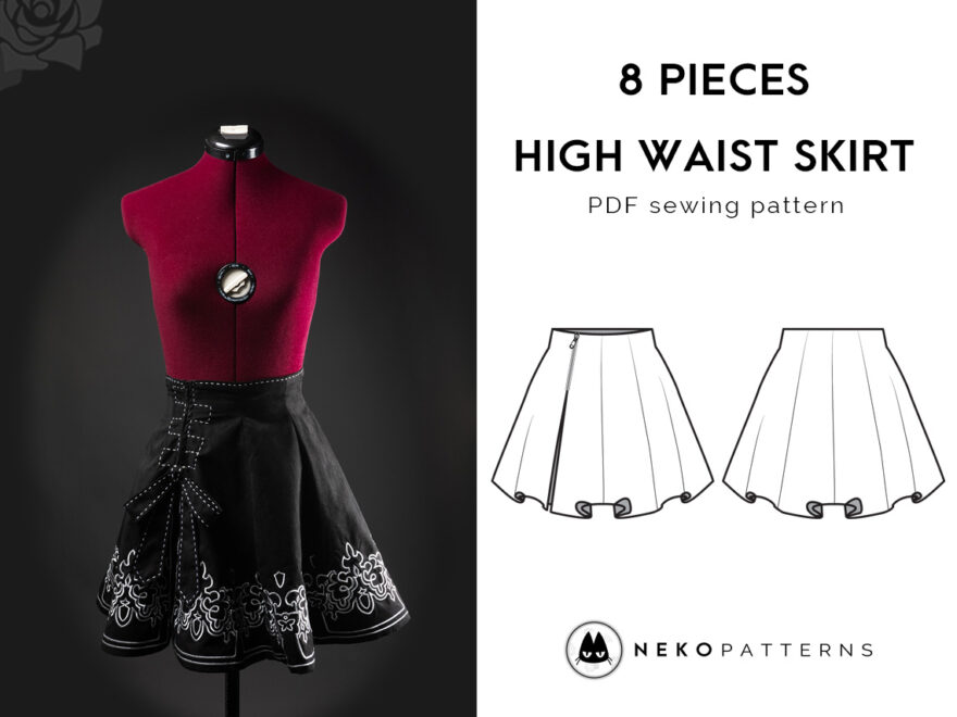 2B 8 Pieces High Waist Skirt PDF Sewing Pattern Female M Size Neko Workshop