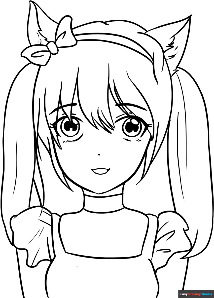 Anime Cat Girl Coloring Page Easy Drawing Guides