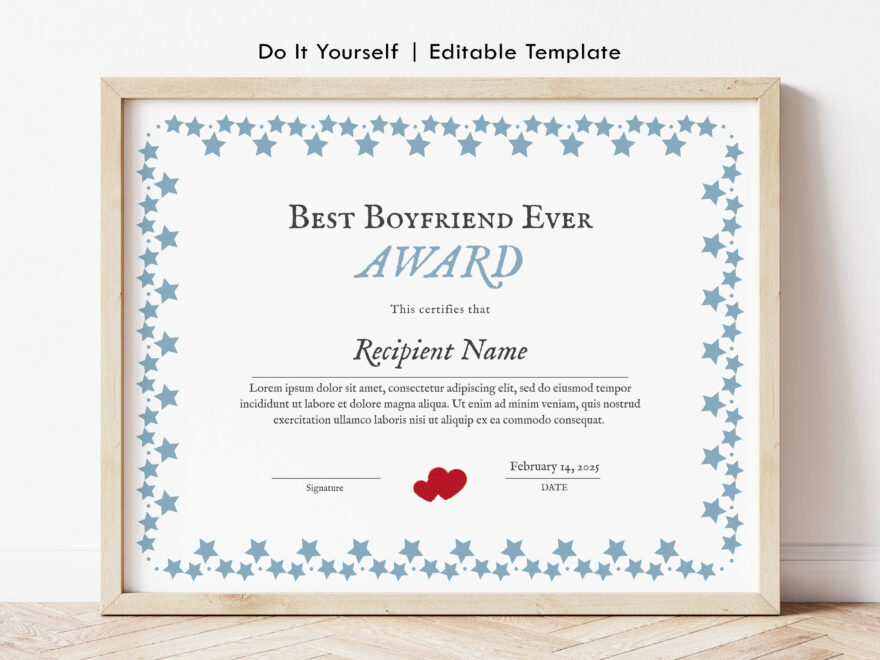 Best Boyfriend Ever Award Certificate Template Printable Editable Certificate With Hearts Personalized Gift For Him Digital Download 183 Etsy