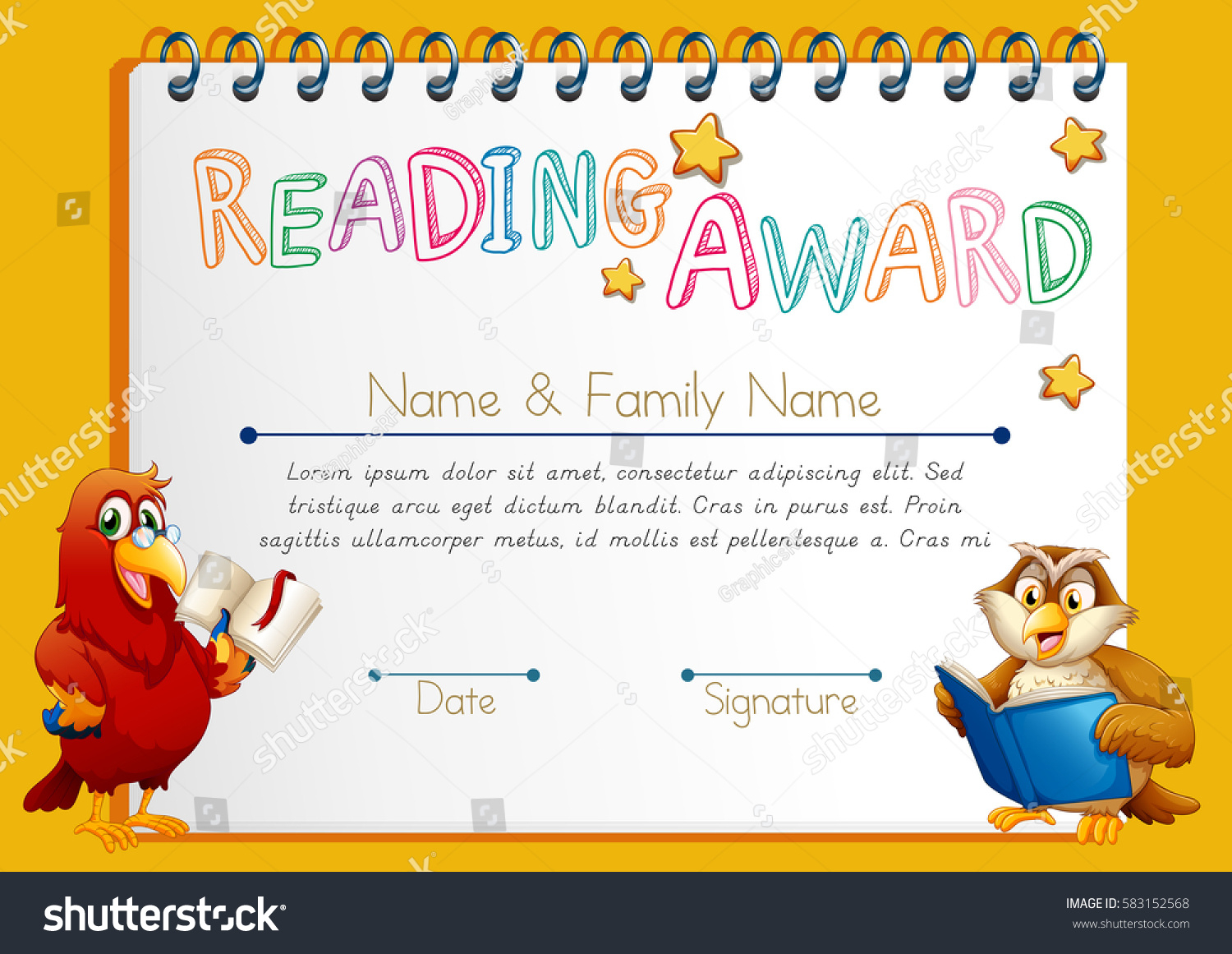Certificate Template Reading Award Illustration Stock Vector Royalty Free 583152568 Shutterstock